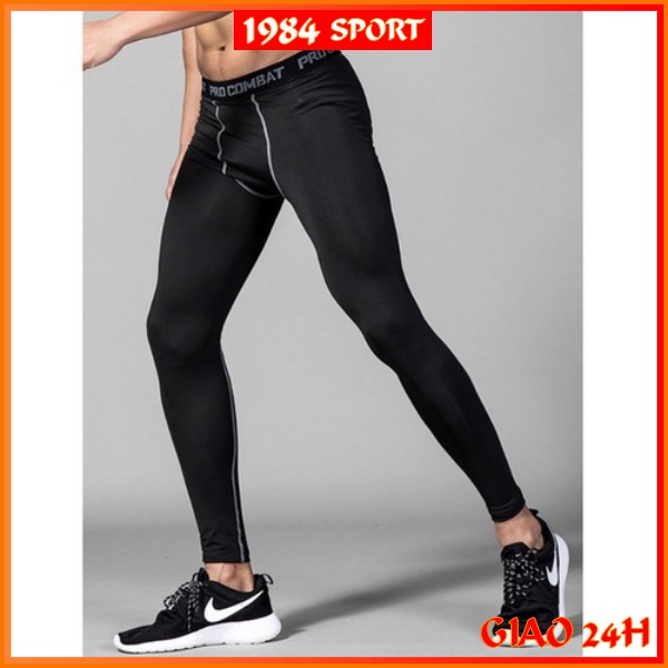 Quần Giữ Nhiệt Combat Pro [𝗙𝗿𝗲𝗲 𝗦𝗵𝗶𝗽] Quần Legging Tập Gym Nam Dài Màu Đen - Co Giãn 4 Chiều