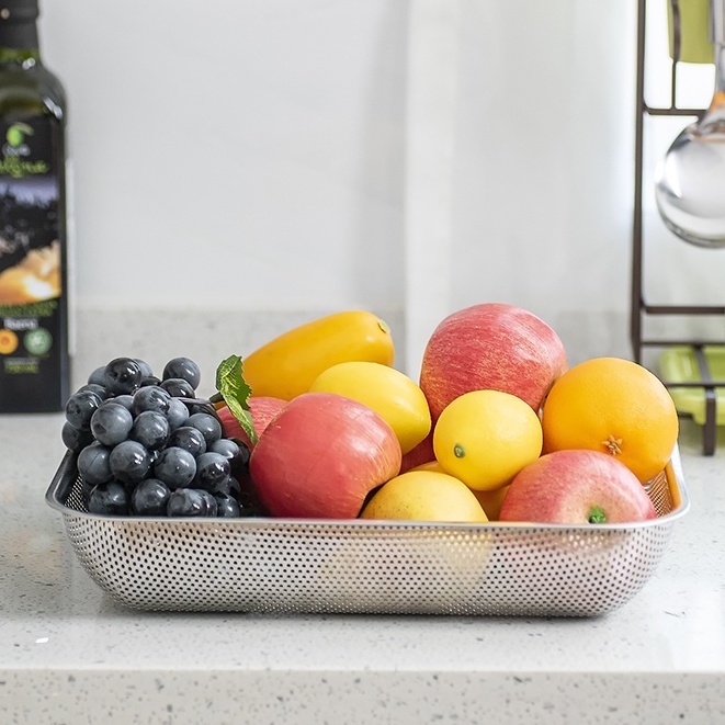 Rổ lưới inox đựng thức ăn rau củ quả thoát nước tốt chắc chắn không gỉ sét nhiều size - COBI HOME
