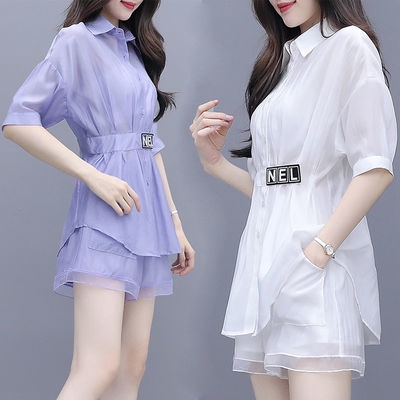 Bộ Áo Sơ Mi + Quần Short Ống Rộng Thời Trang Hàn Quốc 2023