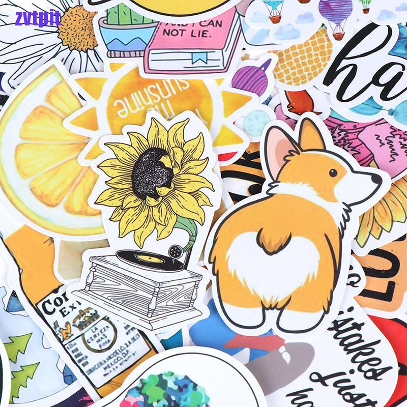 Set 53 Miếng Dán Trang Trí Sổ Tay / Va Li / Đàn Ghi Ta / Laptop Màu Vàng Nhạt Diy