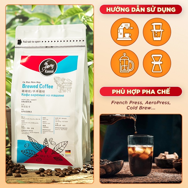 Cà phê Arabica Sơn La rang nguyên chất đậm đà hậu vị ngọt pha phin pha máy Brewed Konnai Coffee