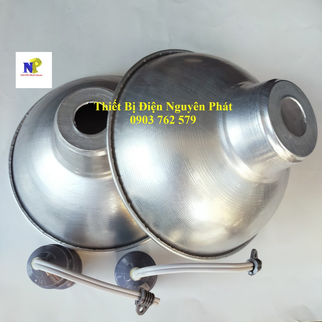Combo 2 Chao Đèn Nhôm Kèm 2 Đuôi Đèn Kín Nước Xám Dây Dài 20cm