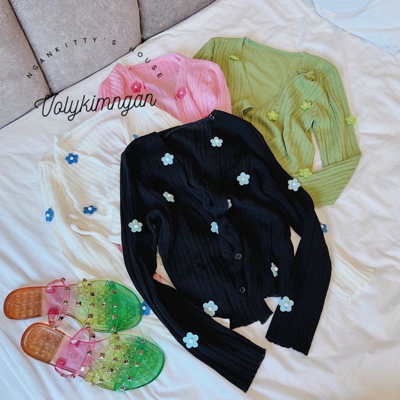 Sét áo 2 dây+áo cadigan len đính hoa hàng QC