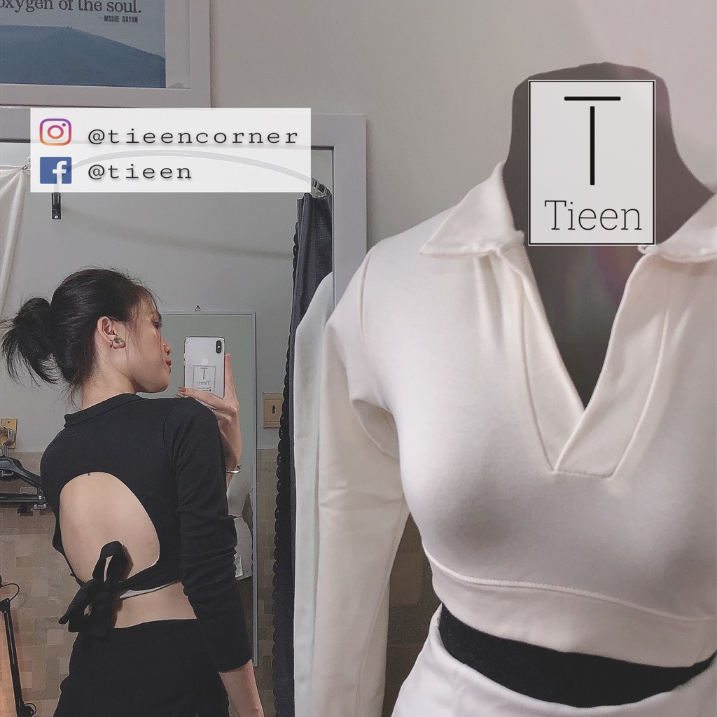 Croptop cổ polo tay dài khoét lưng | BigBuy360 - bigbuy360.vn