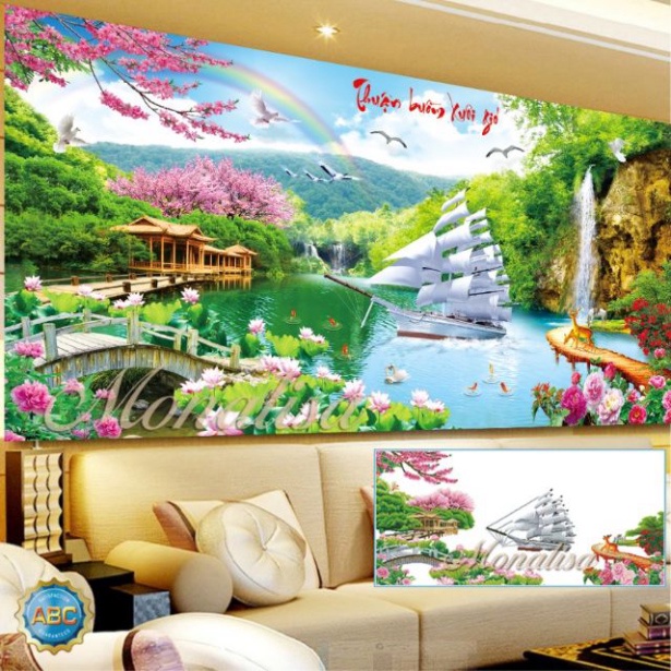 Tranh đính đá thuận buồm xuôi gió KT:130x60cm,160x70cm .Tranh gắn đá tự đính.