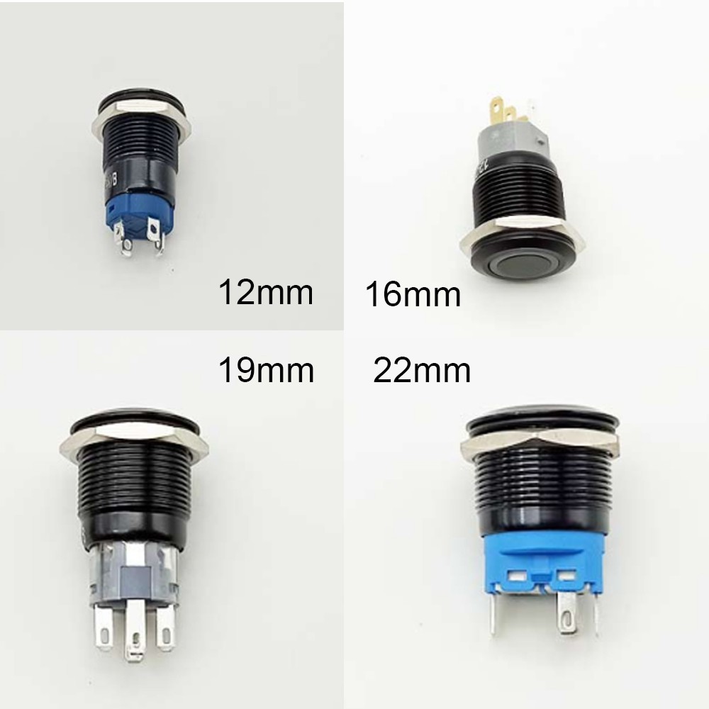 Đen Công Tắc Nút Nhấn Đèn led 12mm 16mm 12v 220v 24v 3v 6v Chống Thấm Nước