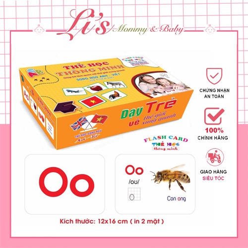 Thẻ học thông minh cho bé Glenn Doman loại to cứng dày chống nước cho bé sơ sinh đến 1 tuổi size lớn 18 chủ đề Mã TM4098
