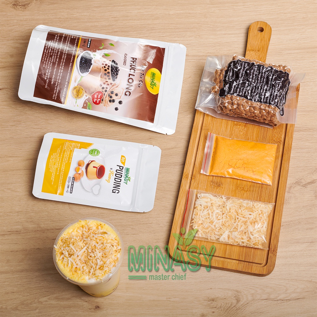 Set tự pha trà sữa trân châu kem trứng mix dừa nướng thơm ngon dễ làm - MINASY