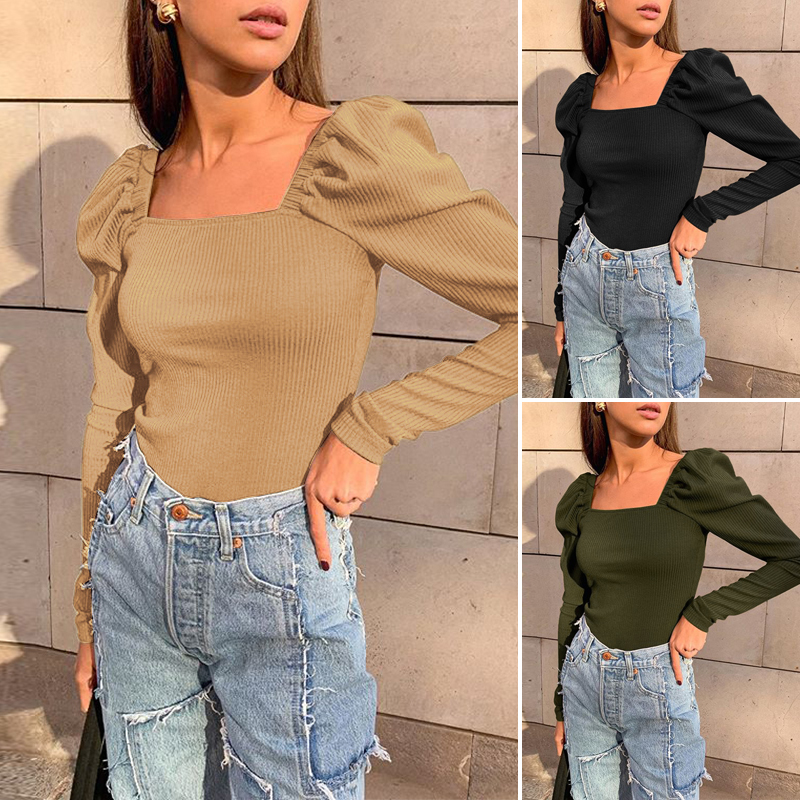 Áo Len Celmia Cho Nữ Tay Dài Cổ Vuông Màu Trơn Thời Trang | BigBuy360 - bigbuy360.vn