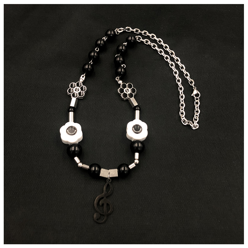 Dây Chuyền Mặt Hình Hoa Hướng Dương Mặt Cười Màu Đen Phong Cách Hip Hop 22707