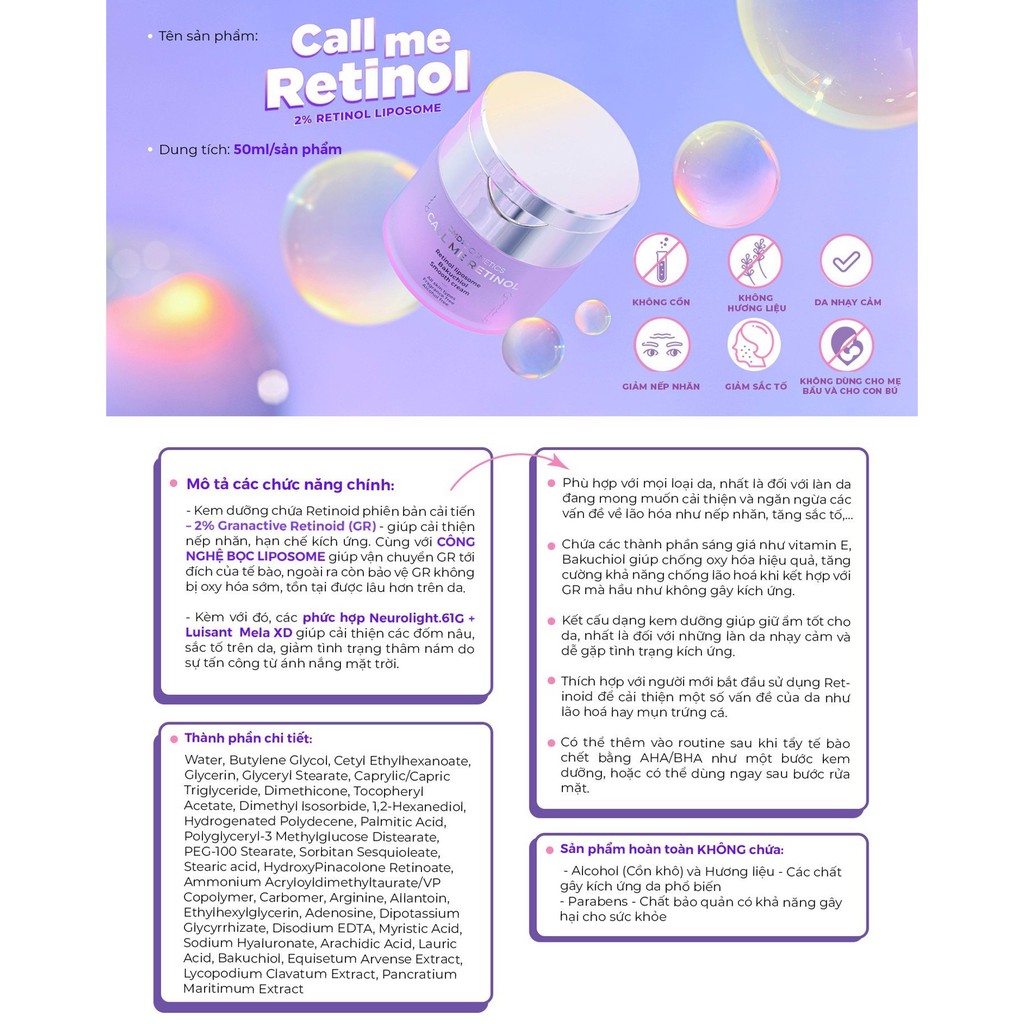 Kem Dưỡng Call Me Retinol Giảm Nếp Nhăn, Chống Lão Hóa và Mờ Thâm 50ml - CMD Cosmetics - Call Me Duy | BigBuy360 - bigbuy360.vn