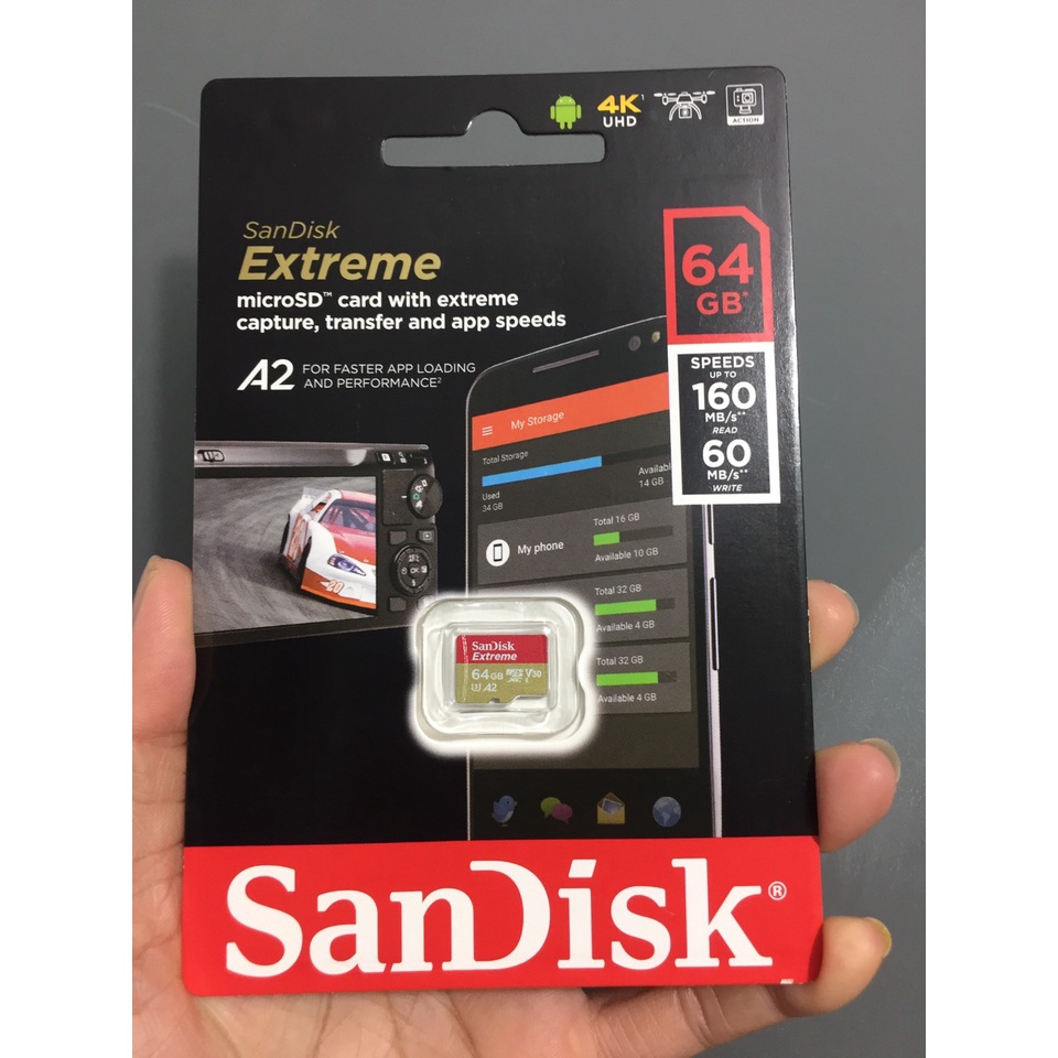 Thẻ nhớ MicroSDXC SanDisk Extreme A2 dung lượng 63/ 128 / 256GB Tốc độ 160MB/s SDSQXA1-128G-GN6M