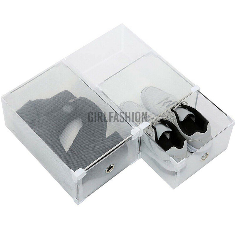 Foldable Shoes Box Storage Metal Frame Transparent Stackable Organizer