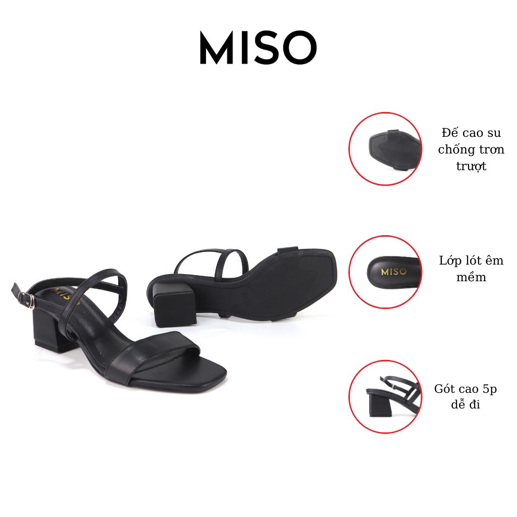 Giày sandal nữ basic mũi vuông trendy quai ngang gót trụ 5cm đi làm đi chơi dạo phố MISO M006