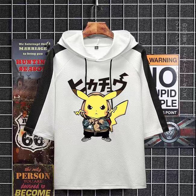 🔥HOT🔥 Autumn Men's Women's Pikachu Loose-fitting Hoodie Couple Half Sleeve T-shirt | BigBuy360 - bigbuy360.vn