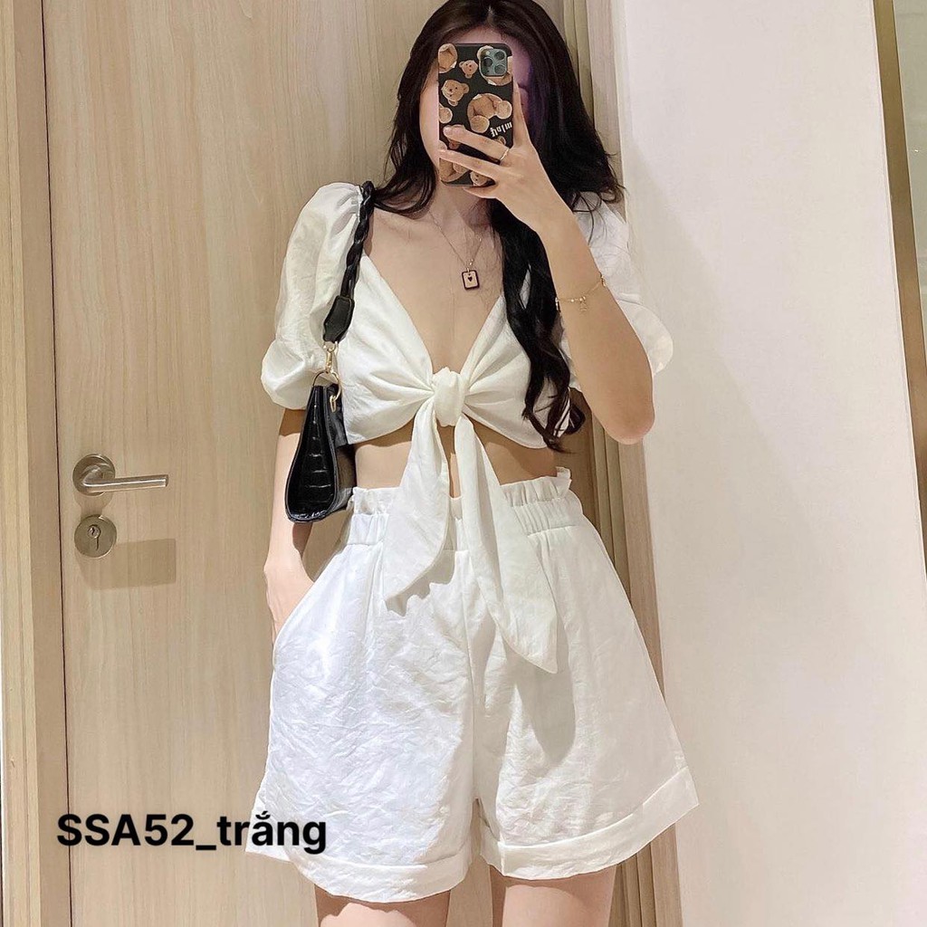 (MẪU MỚI-HÀNG CÓ SẴN)SSA52_SET QUẦN SHORT ÁO CROPTOP THẮT NƠ NGỰC❤️XƯỞNG MAY NHÀ BELL_CHIBEST