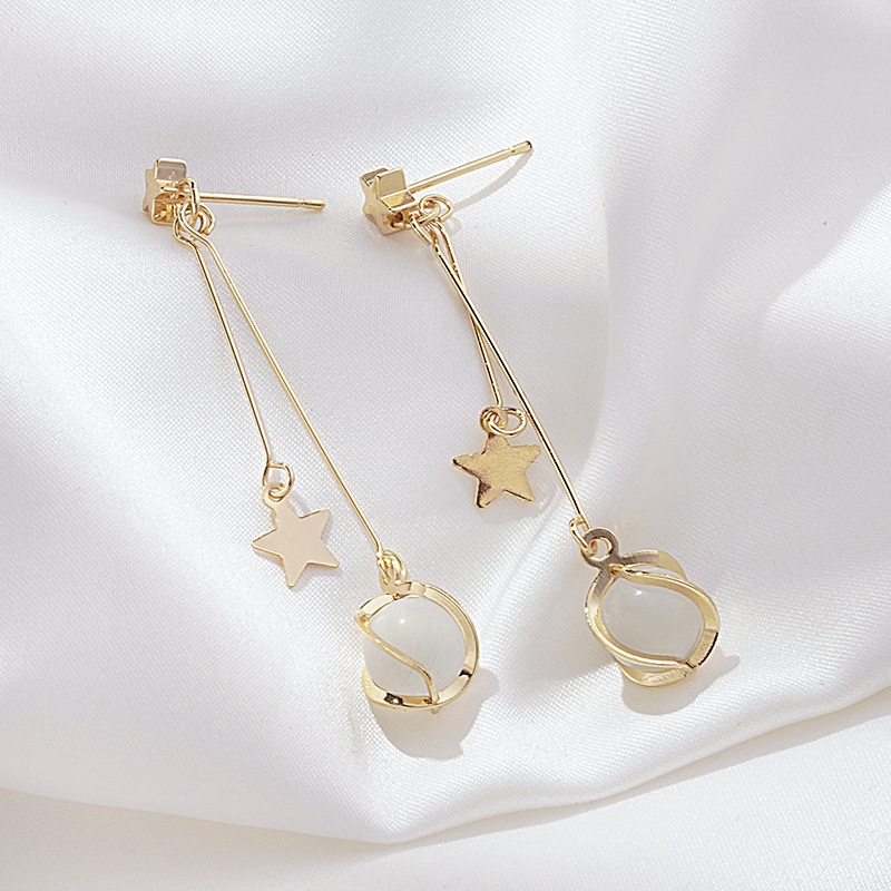 Khuyên Tai Dáng Dài Đính Đá Opal Hình Ngôi Sao Năm Cánh Thời Trang Mới Cho Nữ