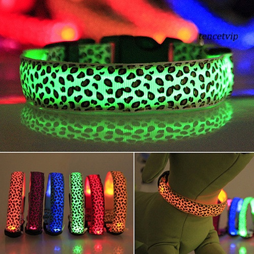 Vòng Cổ Nylon Có Đèn Led Phát Sáng Họa Tiết Da Báo An Toàn Cho Thú Cưng