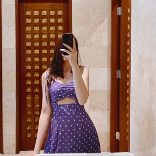 VÁY CHẤM BI TÍM ( ẢNH THẬT SHOP TỰ CHỤP)