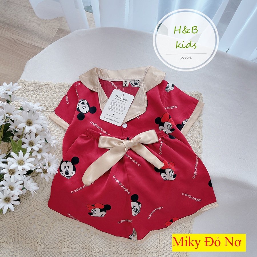 [6-18KG] Pijama lụa cao cấp mềm mịn cho bé yêu - pijama lụa phối nơ điệu cho bé