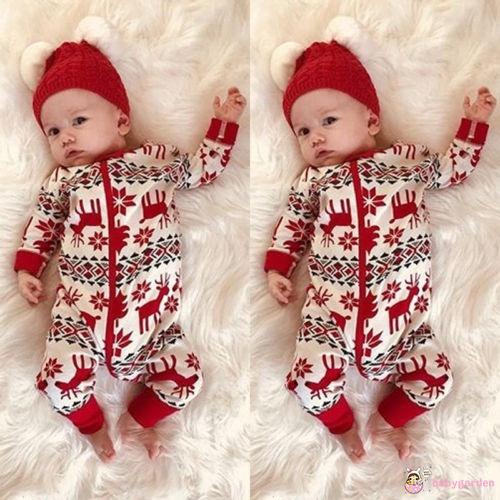 Áo Liền Quần Dài Tay Họa Tiết Ông Già Noel Thời Trang Cho Bé Dễ Thương