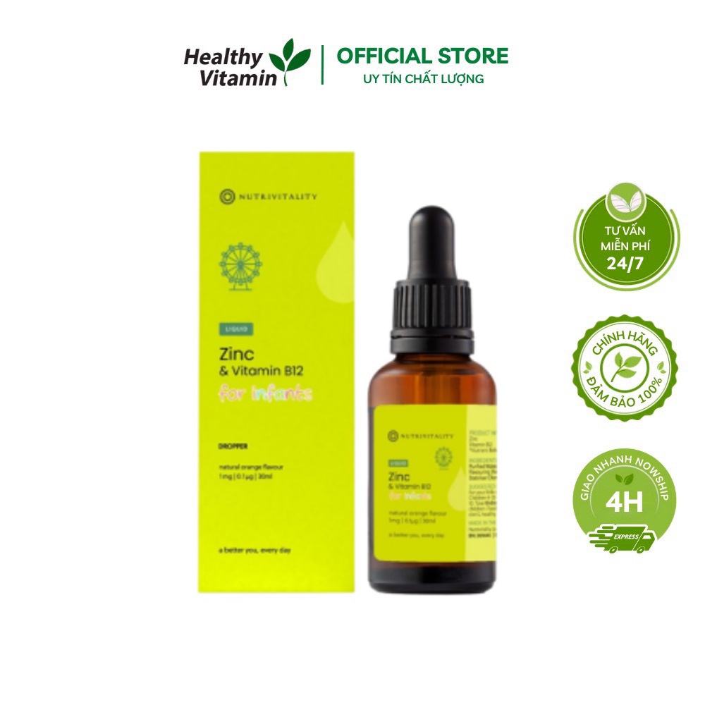 Kẽm Giọt Anh Nutrivitality Zinc Vitamin B12 Hỗ Trợ Tăng Đề Kháng Cho Bé