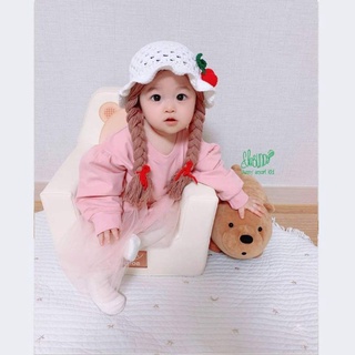 mũ len hai bím tóc giả cherry cho bé