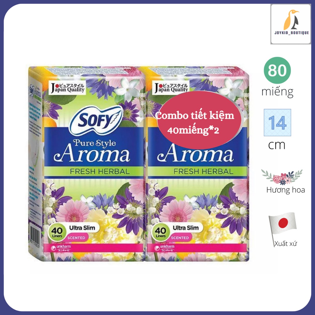 [Combo 2 gói] Băng vệ sinh Sofy hàng ngày hương thảo dược Aroma Fresh Herbal 40 miếng * 2