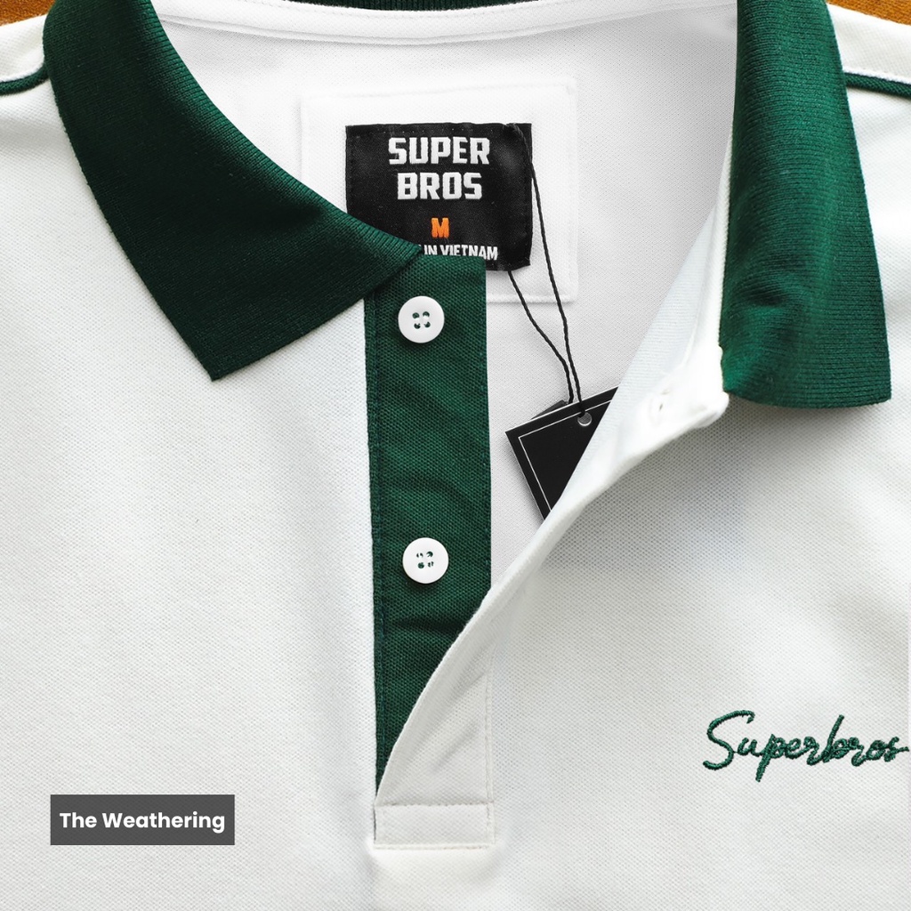 Áo Polo Super Bros trắng | áo thun nam vải cá sấu không xù lông, không nhăn | chất liệu cotton 4c