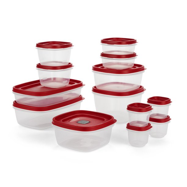 Set 13 hộp đựng thực phẩm rubbermaid - NẮP DẺO màu đen màu đỏ 3 nắp có van thoát khí