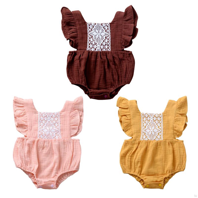 Jumpsuit Cotton Sát Nách Phối Ren Màu Trơn Cho Bé Gái