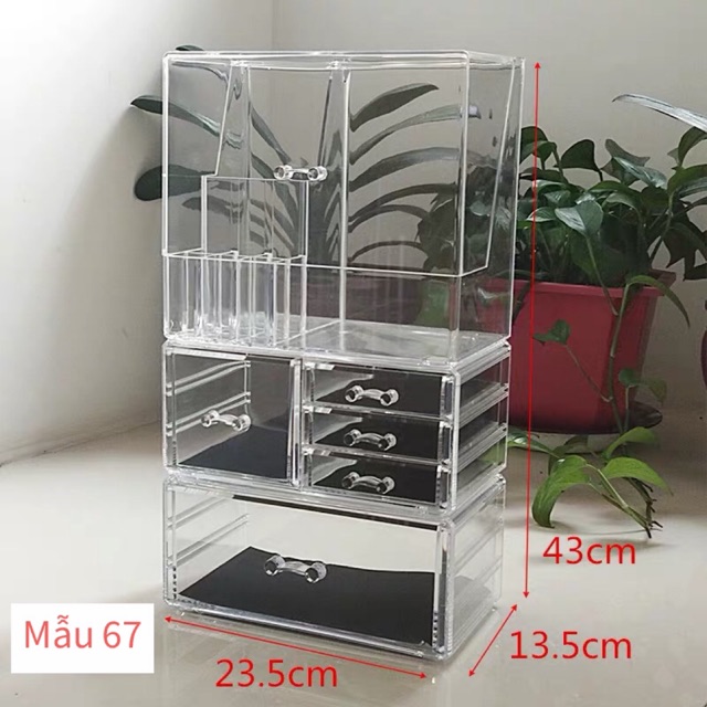 [Size 24 cm] Tủ đựng mỹ phẩm 6 ô son có nắp kèm ngăn kéo