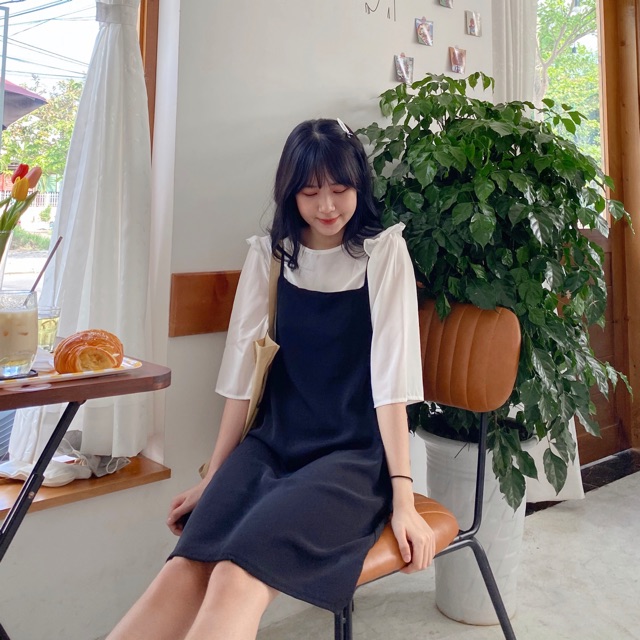 SET YẾM ĐEN DÂY + ÁO VOAN TRẮNG TAY LỬNG Ulzzang (ảnh thật/sẵn/video)