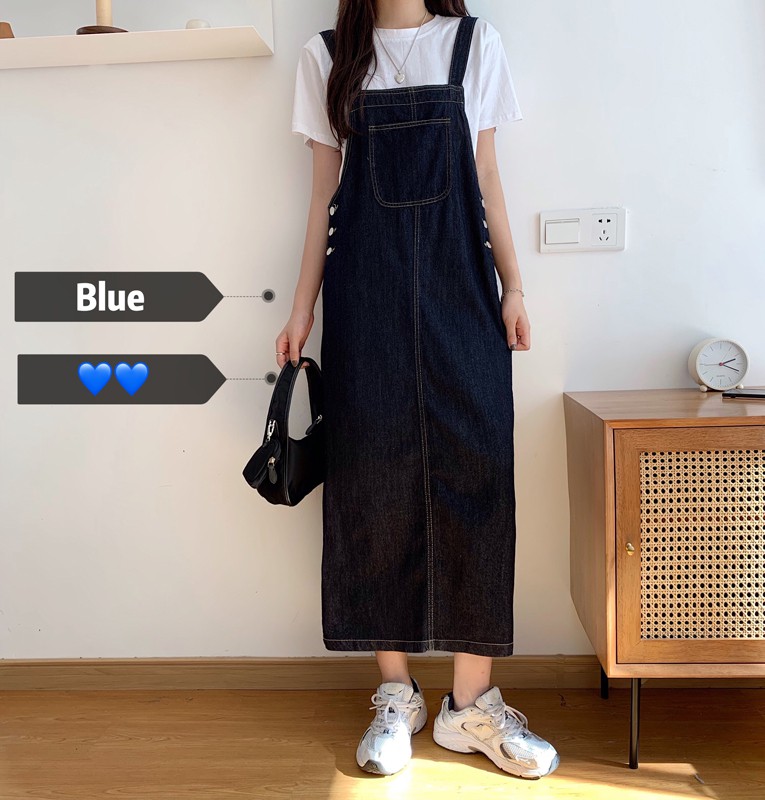Đầm Yếm Denim Dáng Suông Dài Phong Cách Hàn Quốc Thời Trang Cho Nữ