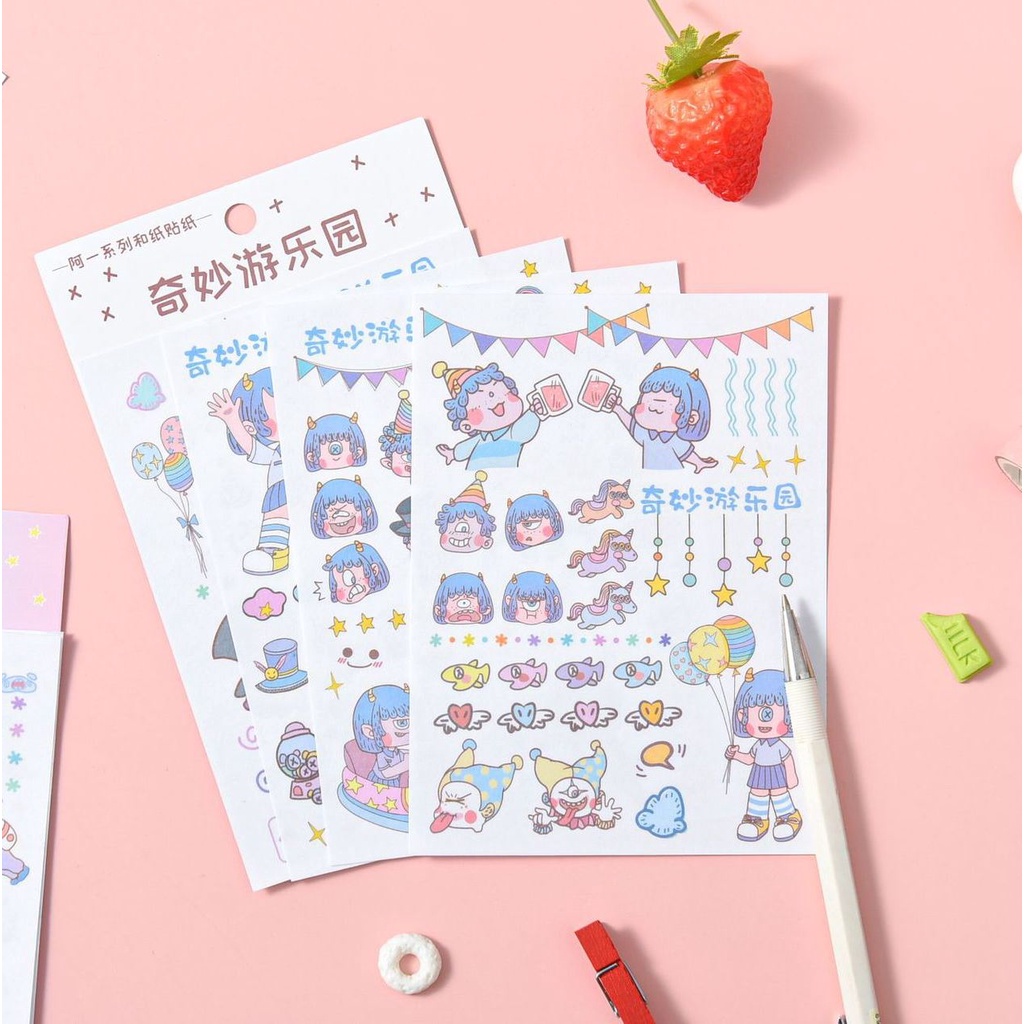 Enjoymore 💫 Set 4 Tấm Hình Dán Washi Little Witch Hoạt Hình Dễ Thương Trang Trí Sổ Bullet Journal Nhật Ký