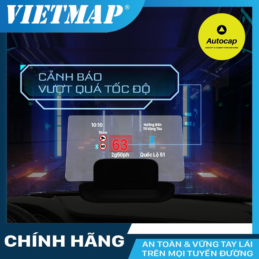 VIETMAP HUD H1AS Màn Hình Hiển Thị Thông Tin Xe Hơi có Cảnh báo thông tin giao thông dẫn đường và theo dõi áp suất lốp