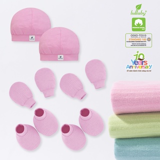 Set phụ kiện sơ sinh single kẻ ngang mũ, bao tay, bao chân Lullaby