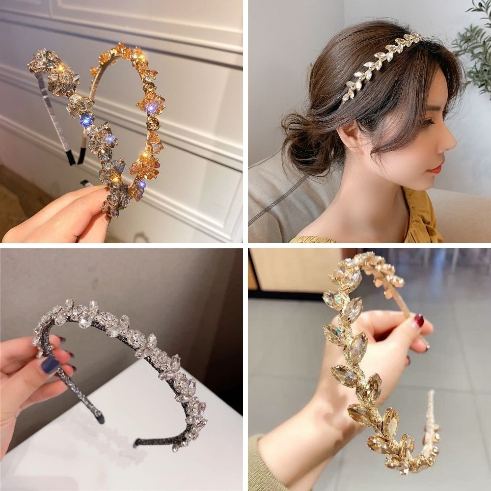 №▪۩(CAO CẤP) BỜM TÓC ĐÍNH ĐÁ BĂNG ĐÔ CÀI HÌNH LÁ PHA LÊ HÀN QUỐC TIỂU THƯ XINH ĐẸP PHỤ KIỆN NO.93