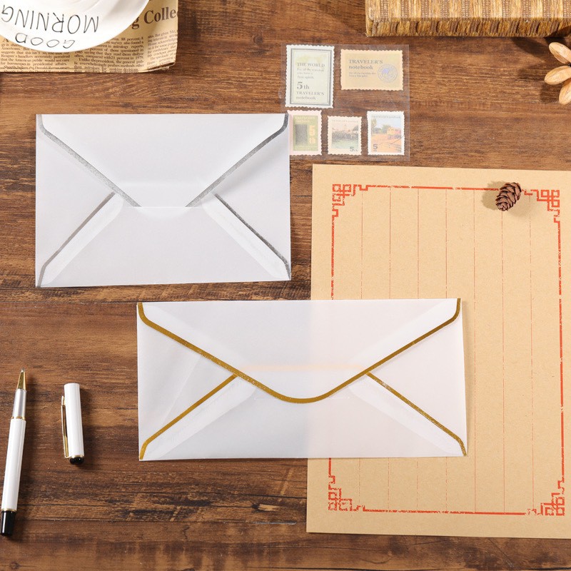 Bộ 3 phong bì giấy mờ viền nhũ kim đơn giản sang trọng (PB08)