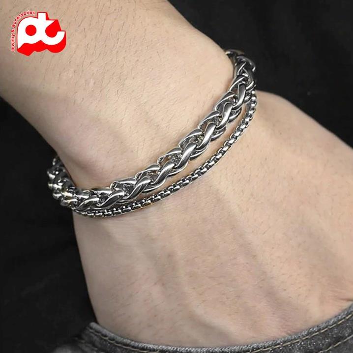 Lắc tay nam titan cao cấp rẻ rẻ sợi dừa thời trang 2 sợi cá tính inox thép không gỉ fashionmp màu trắng PTLTNA09