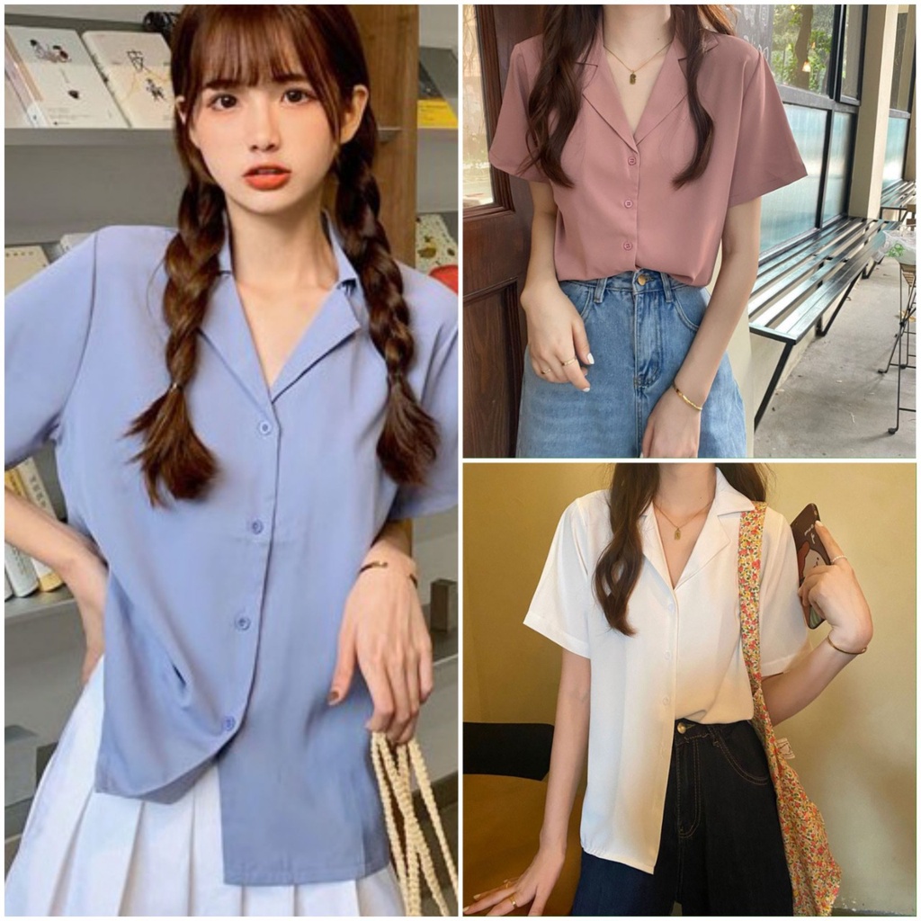Áo sơ mi nữ tay lỡ cổ vest form rộng