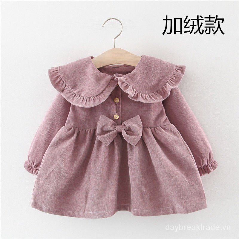 Đầm công chúa màu đỏ cổ búp bê thời trang xuân thu đáng yêu cho bé gái 1-2-3 tuổi