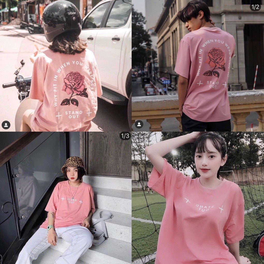 [Mã SKAMSALE06 giảm 10% tối đa 100K đơn 150K] Áo thun unisex from rộng cổ tròn tay lỡ freesize 38 - 70kg Hồng hoa hồng