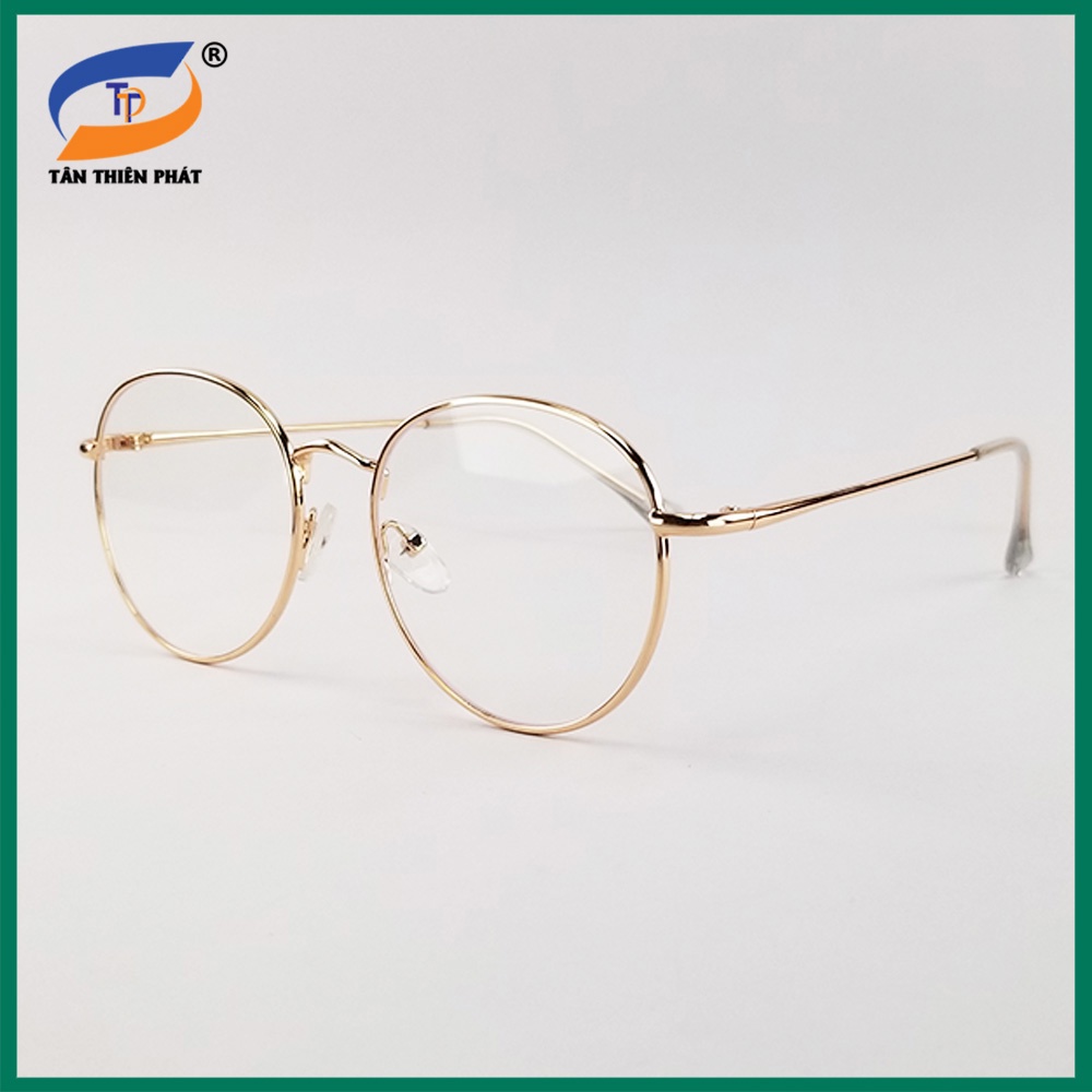 Gọng kính cận nữ, nam mắt giả cận tròn kim loại màu bạc, đen, vàng 9008. Tròng 0 độ chống ánh sáng xanh và tia UV
