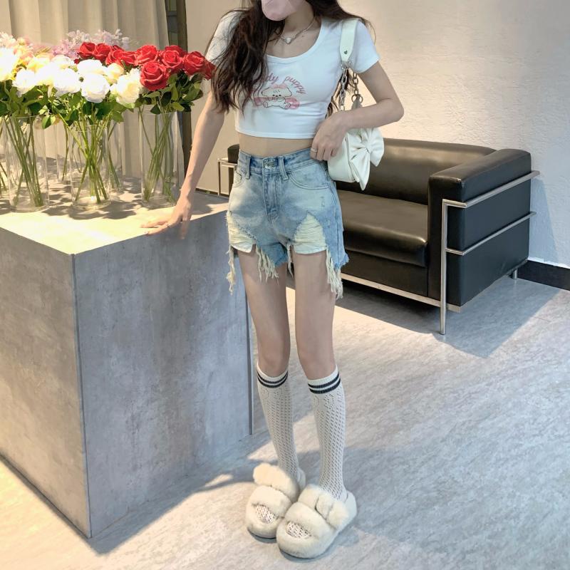 Quần jeans Nữ Lưng Cao Xẻ Rách Cá Tính