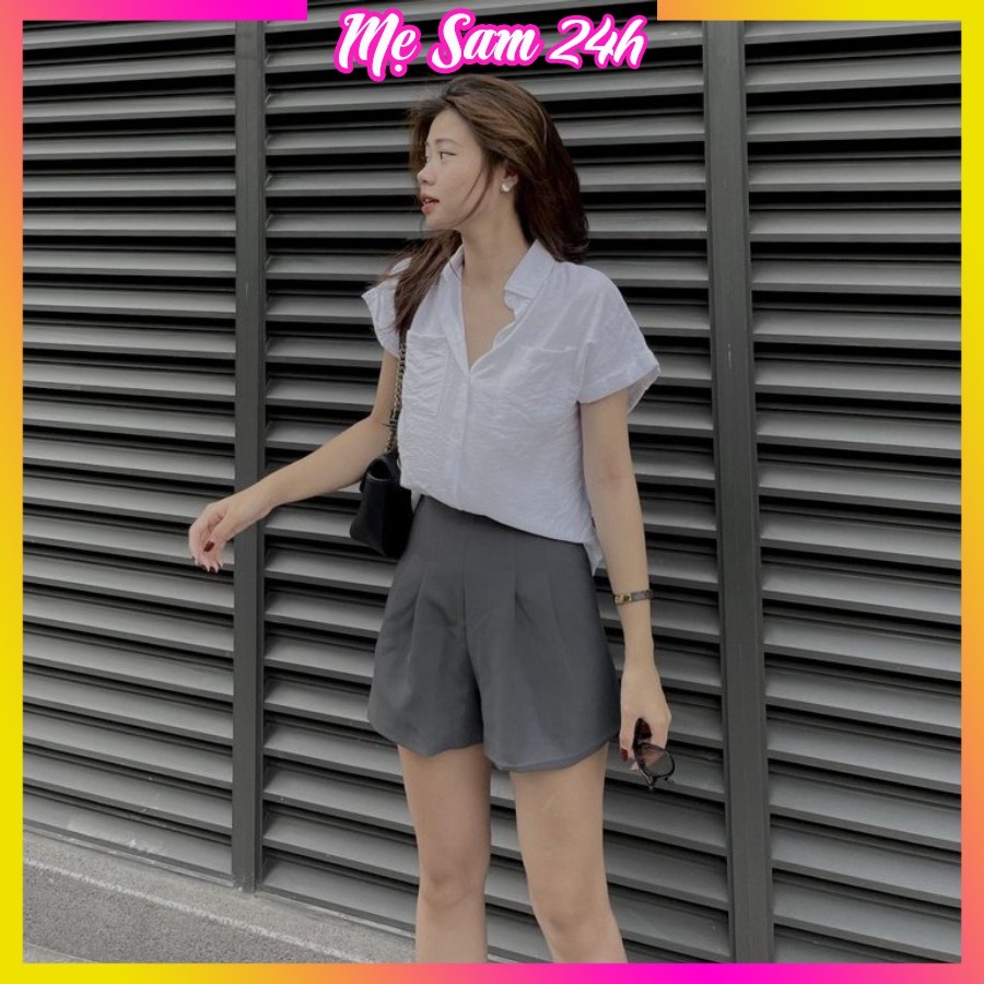 Áo sơ mi kiểu nữ tay ngắn Mẹ Sam 24h chất liệu đũi tơ mềm mát, form thoải mái trẻ trung SMH.33