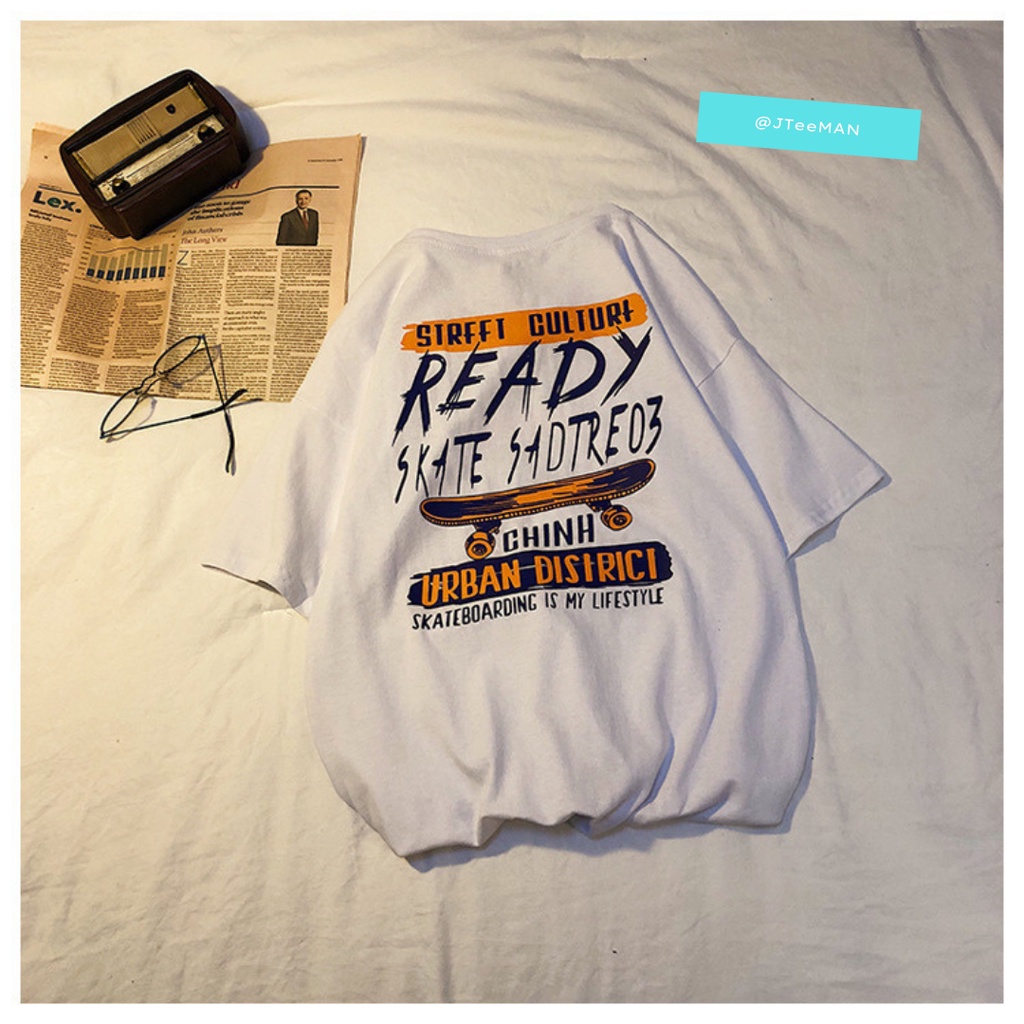Áo thun Unisex tay lỡ form rộng in chữ READY, áo phông Unisex nam nữ Freesize vải Cotton thoáng mát JTeeMan - JT16