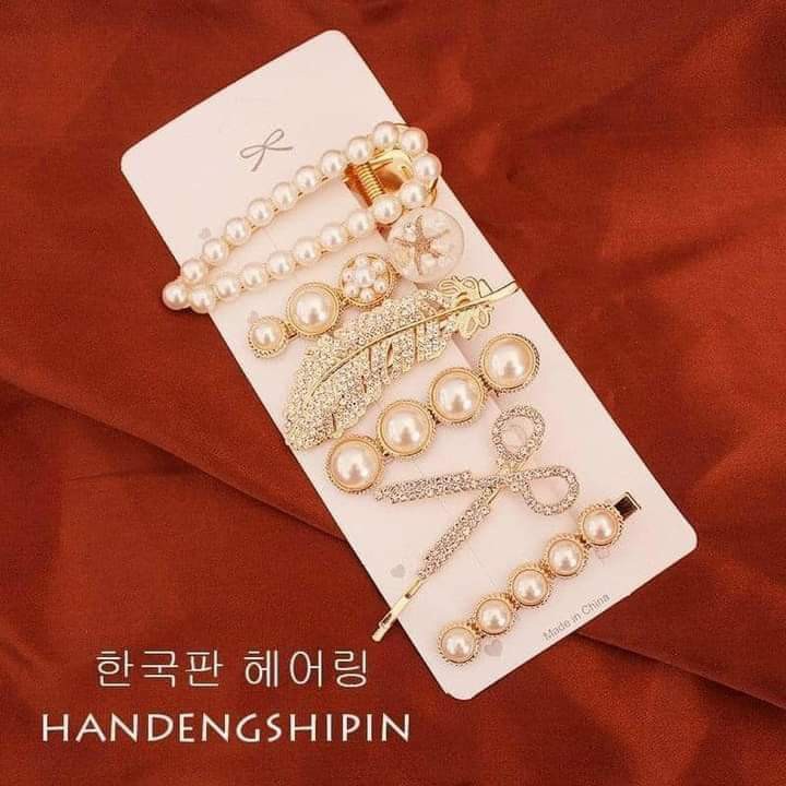 SET 6 CHI TIẾT KẸP TÓC MÁI CHO NỮ ĐÍNH HẠT CHÂU NHÂN TẠO PHONG CÁCH