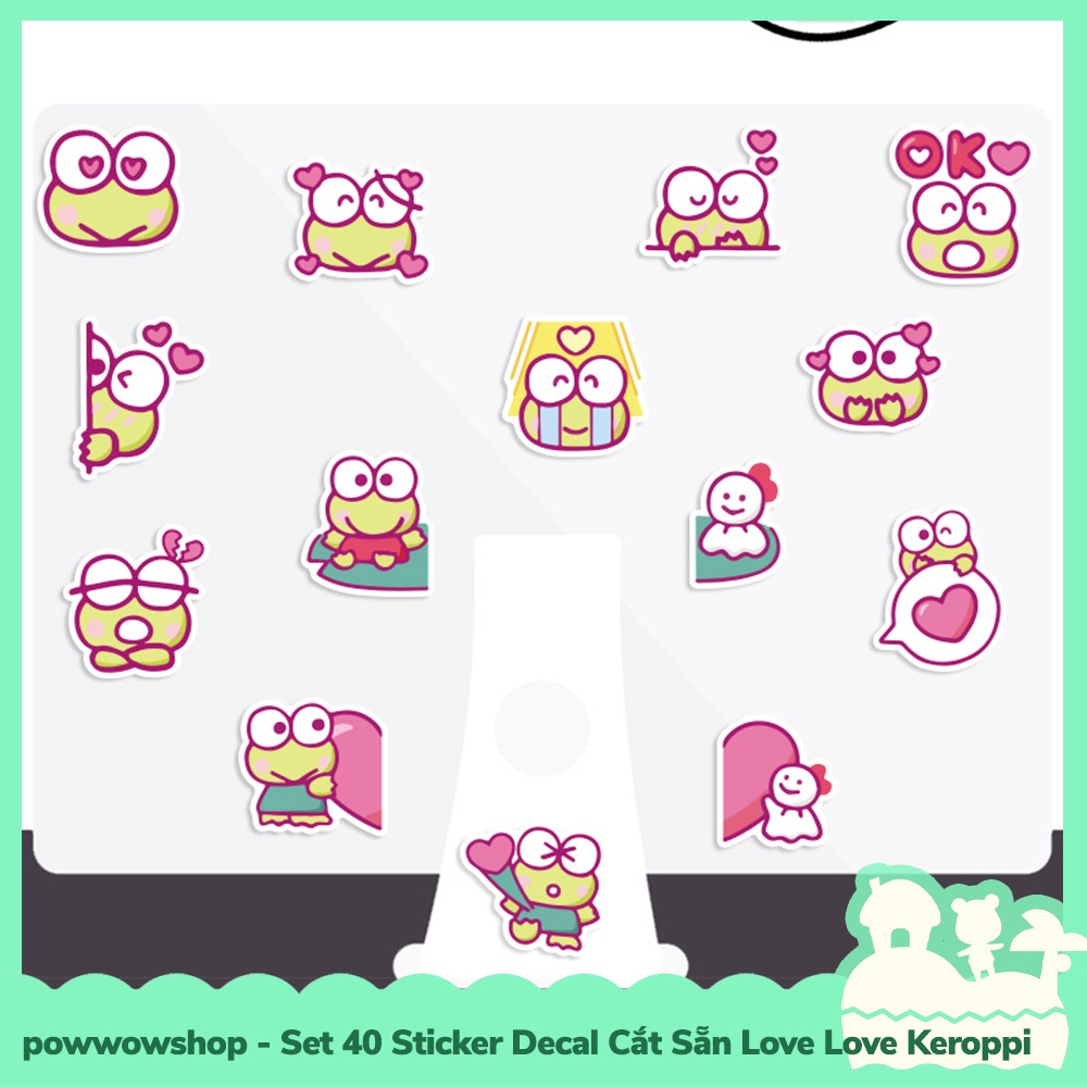 [Sẵn VN - Hỏa Tốc] Set 40 Sticker Mini Decal Dán Trang Trí Vật Dụng Mẫu Sanrio Love Love Keroppi