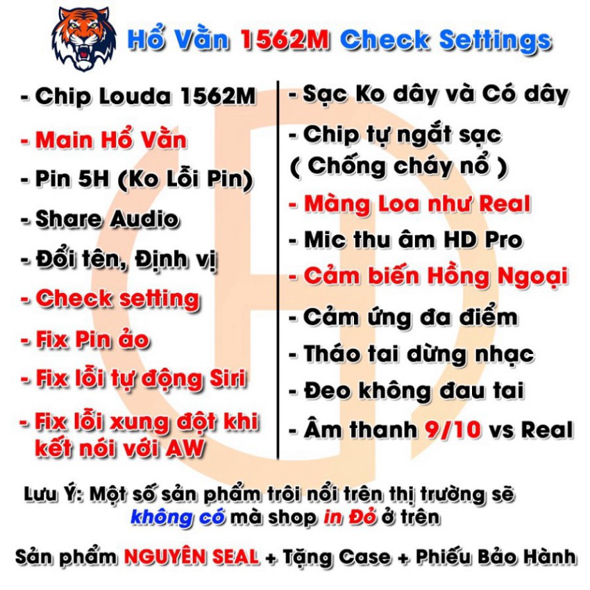 LỖ NẶNG Tai nghe bluetooth HỔ VẰN XỊN, kết nối không dây TWS 5.0 chip LOUDA 1562M, Pin Trâu, Bản Cao Cấp Nhất LỖ NẶNG